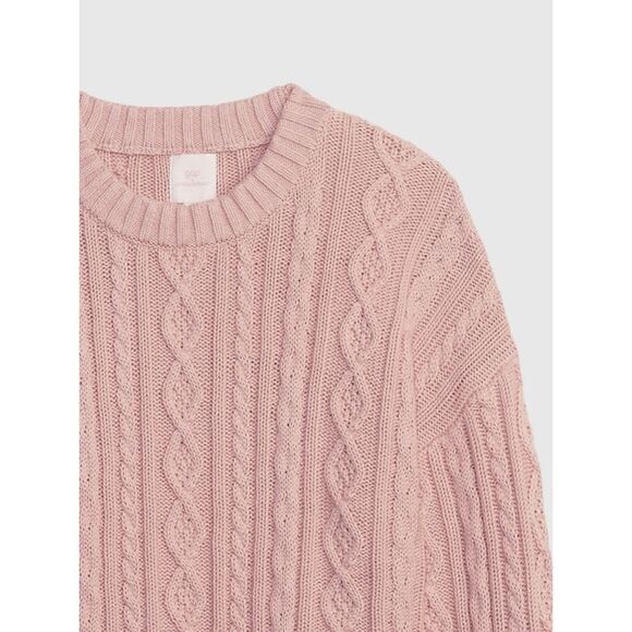 Girls Gap x LoveShackFancy Cable Knit Crew Sweater | Size Large | Pink - Picture 1 of 4